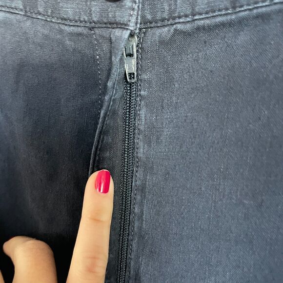 Theory Fluid Pant Soft Crunch linen blend navy pants elastic waist size 10 women - Picture 3 of 9